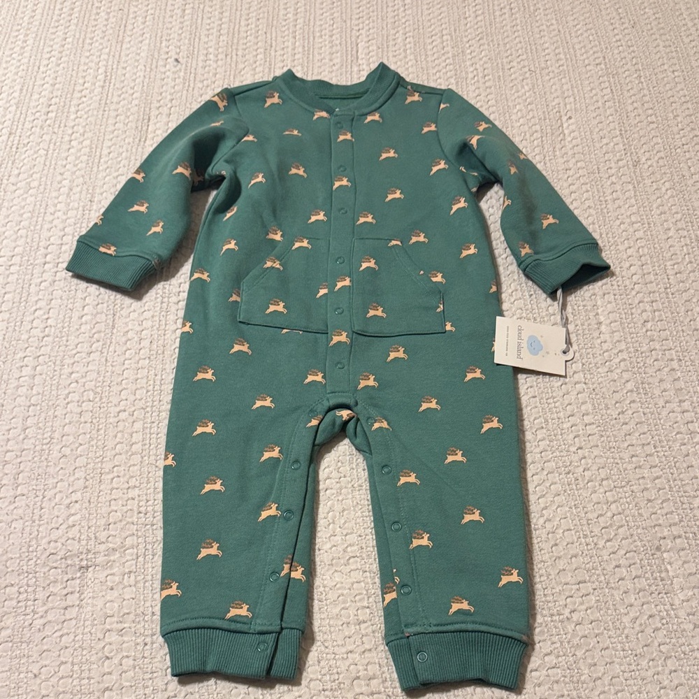 Baby Christmas Holiday Reindeer Sweatshirt Romper - Cloud Island™ Green 18M